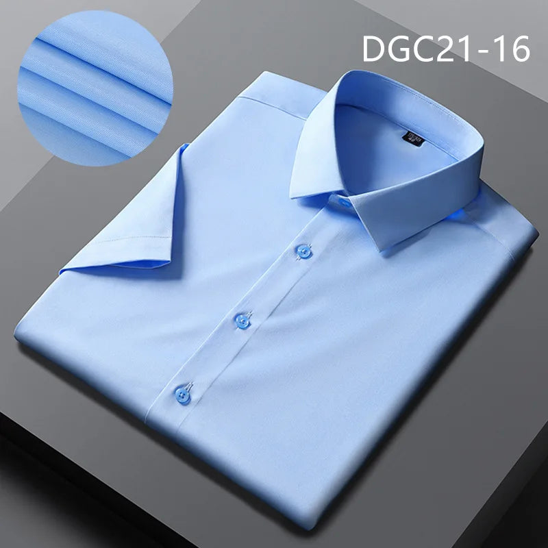 Quality Men Shirt Short Sleeve Stretch Anti-Wrinkle No-Iron Slim Fit Business Casual Party Multicolor Social Shirts For Men 4XL