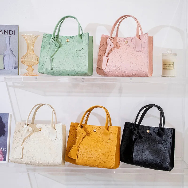 Luxury Cartoon Printing Women's Bag Soft PU Leather Women Shoulder Bag Fashion Handbags Solid Color Casual Crossbody Bags
