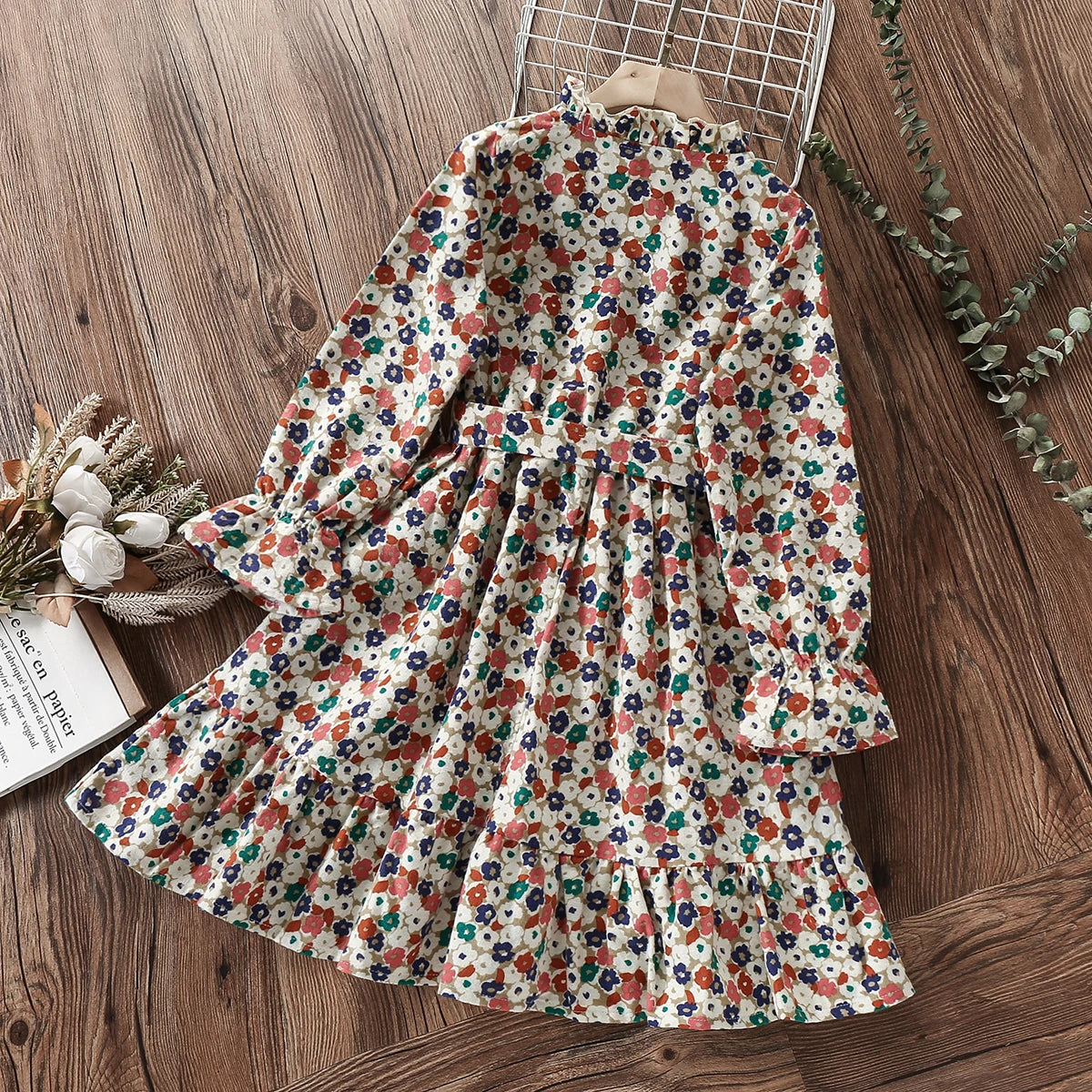 Baby Girls Dresses for Kids Clothing Spring Floral Long Sleeve Teenagers School Uniform Dress Children Vestidos 8 10 11 12 Years