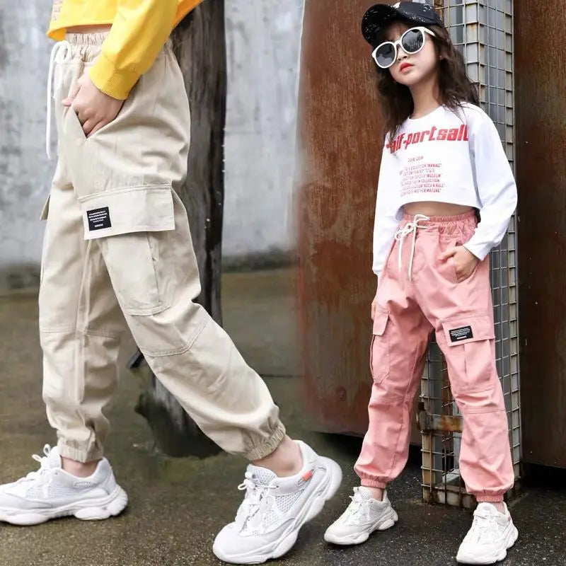 Kids Girls Sports Pants Fashion Pure Color Casual Cargo Pants For Teenage Boys Jogger Pants Children Trousers