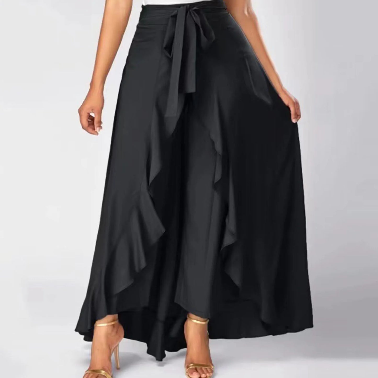 Elegant Wide Leg Pants Women High Waist Irregular Long Pants Femme Casual Loose Streetwear Belly Dance Trousers