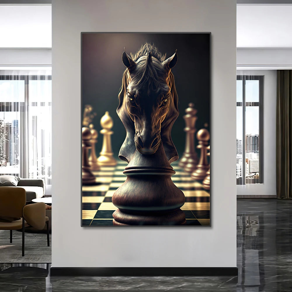 Nordic Chess Checkmate Canvas Poster and Print Painting Abstract Wall Art Pictures for Modern Living Room Office Interior Decor