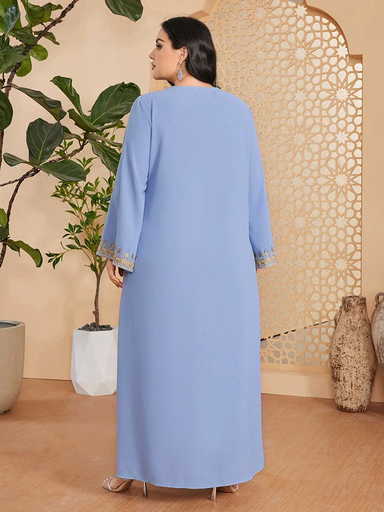Elegant Lace Tape Trim Gulf Jalabiya Women Muslim Loose Maxi Dress Abaya Eid Ramadan Djellaba Arabic Robe