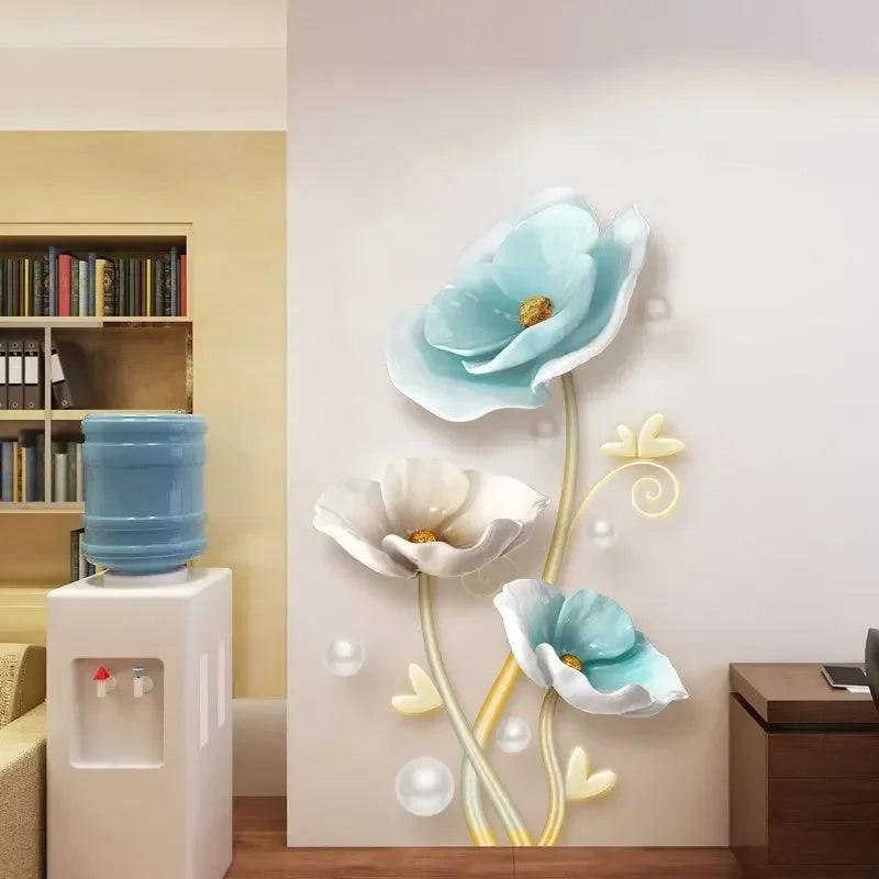 Blue Lotus Wall Stickers DIY Decoration Living Room Home Decor Flowers Wall Decals Bedroom Art Design