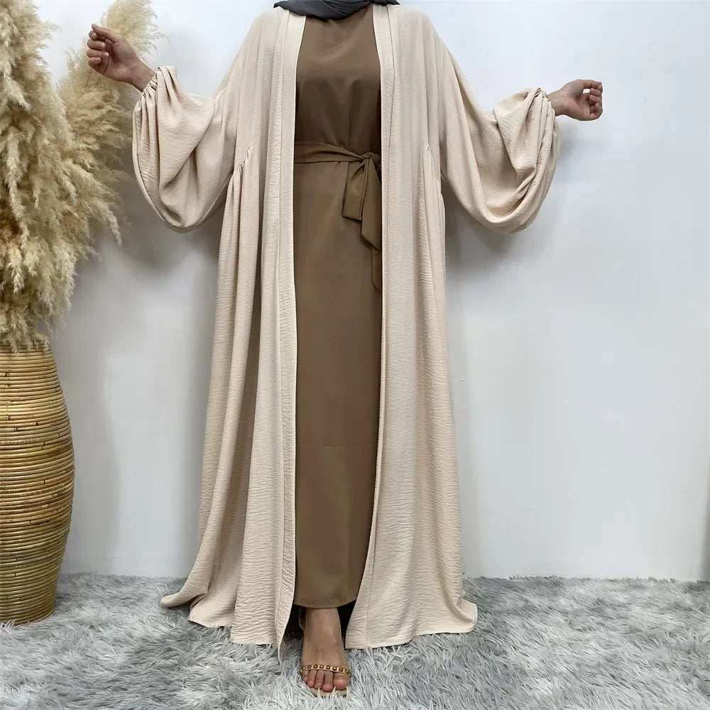 Plain Open Abaya for Women Muslim Cardigan with Pockets Elastic Cuffs Black Islamic Abayas Dress Arabic Kimono Kaftan Robe