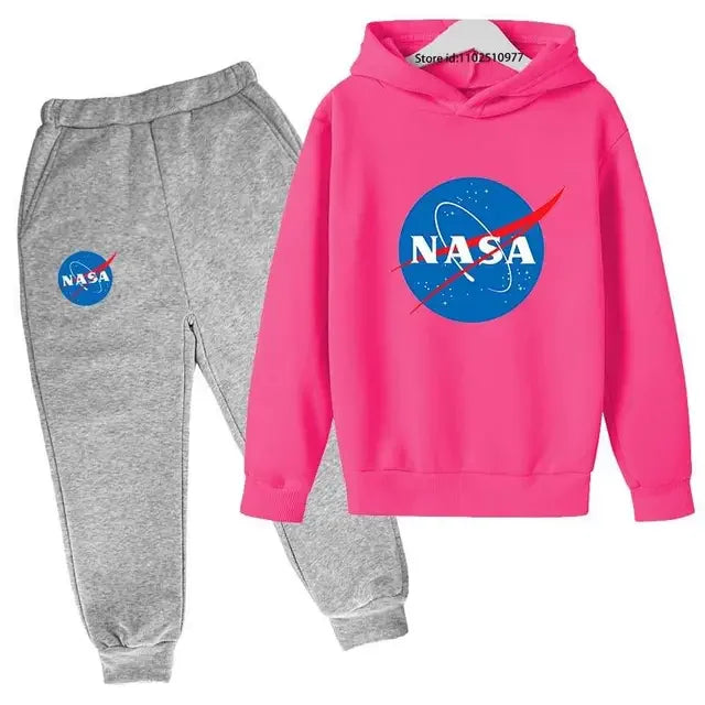 Kids NASA Fashion Casual Spring Autumn 2pcs Hoodie+jogging Pants Tracksuits 3-13 Years Boys Girls Trend Outfits Children Clothes