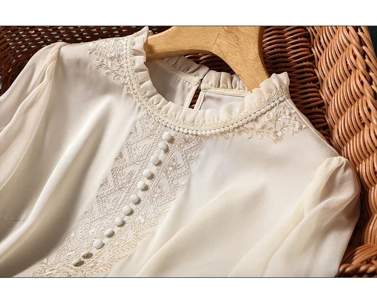Luxury Stylish embroidery shirts for ladies  elegant Women's blouses with Graceful Design Spring Summer