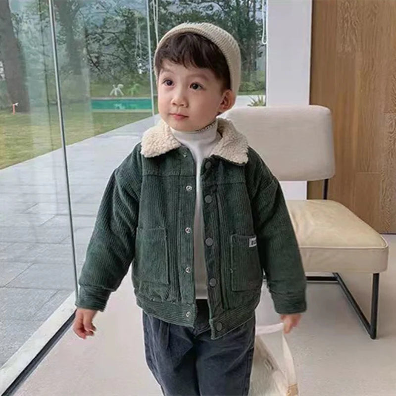 Boys Coat Jacket Outwear Tops Cotton Corduroy Thicken Plus Velvet Winter Autumn Plus Size Overcoat Children's Clothes