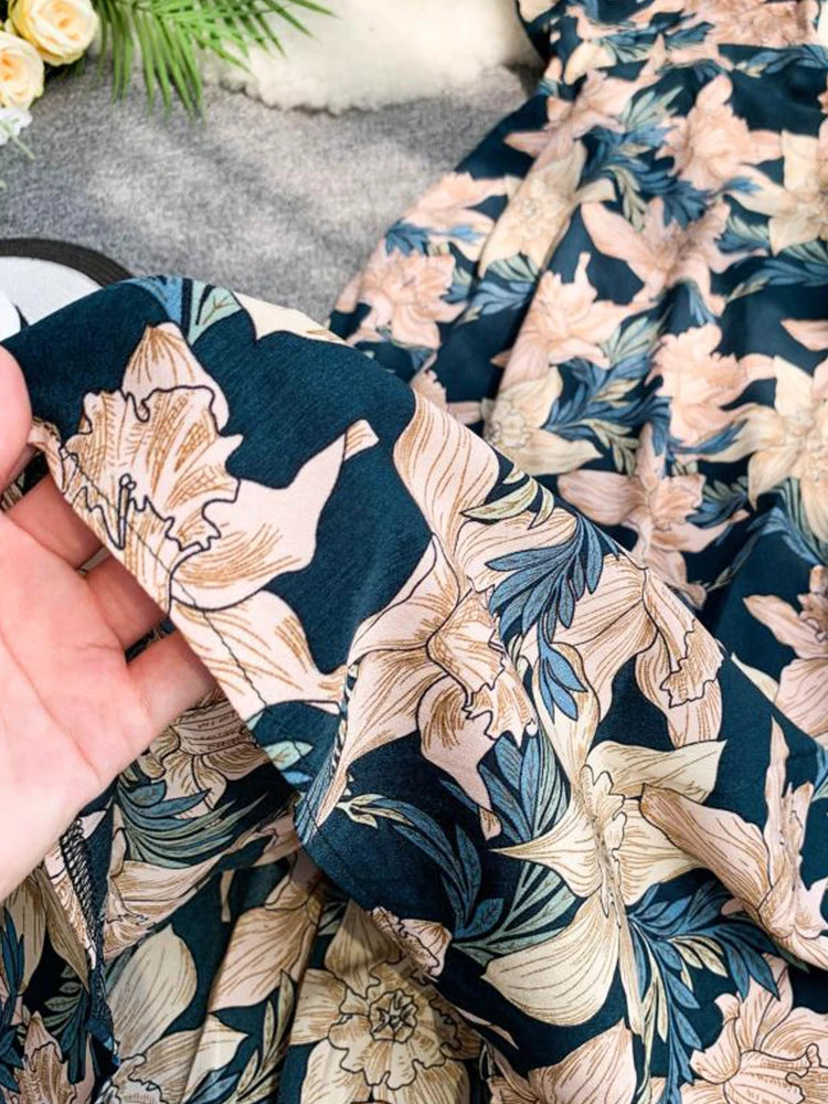 Women Floral Print Long Dress Sexy V-neck Backless Dress Female Elegant Bohemian