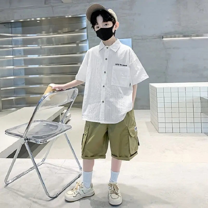 Kids Clothes Summer New Fashion Sport Suits  Clothes Letter Boys T-Shirt + Shorts 2Pcs Set Boys Clothing  6 8 10 12 14 Year