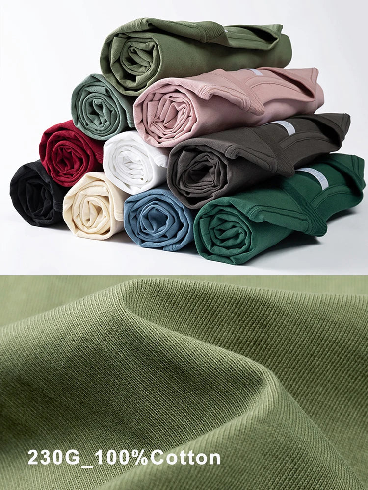 Summer 230G Cotton Basic T-shirt Men Short Sleeve Crewneck Colorful Oversized T Shirt Male Breathable Solid Tee Loose Tops