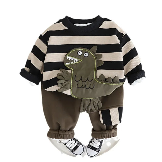 stripes Dinosaur Kids Boys Sweatshirt + Pants Set winter New Baby Boys Clothes Toddler 2 Pcs Outfit