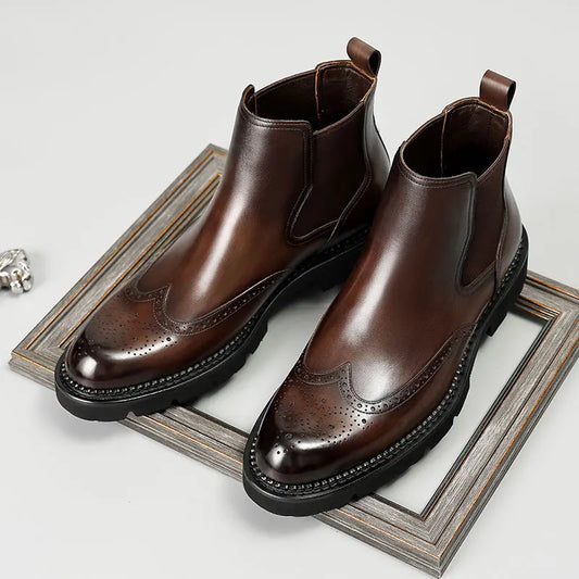 Vintage Men Ankle Boots Genuine Leather  Slip On Black Brown Italian Men  Boots Formal Elegant Chelsea Leather Boots Men