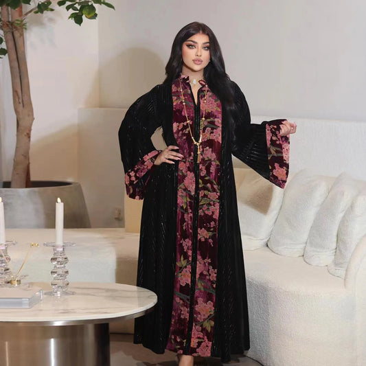Abaya For Women Ramadan Gurban Muslim Arab Gold Velvet Jacquard Style Evening Dress Fashion Jalabia Women's Wear Clothing