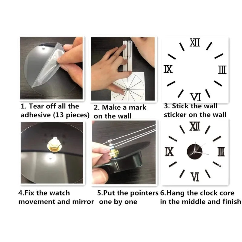 Mirror Roman Numbers 3D  Wall Clock Stickers Elegant DIY Digital Wall Clocks for Home Art Living Room Office Decoration Clock