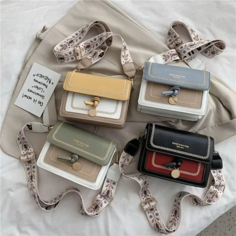 Fashion Simple Shoulder Messenger Bag Contrast Color Leather Crossbody Bags For Women Ladies Handbag Ladies Cross Body Bag