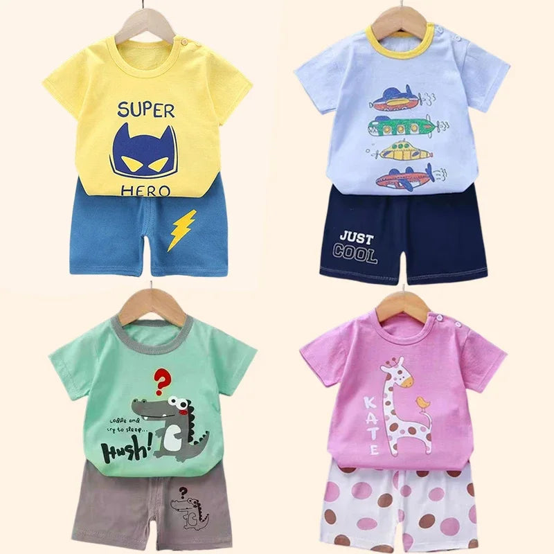 Children's 2PCS Sets mother Kids Clothes Boys Girl T-shirt Shorts Summer Cotton Short sleeve Baby Children Clothing Toddler Suit