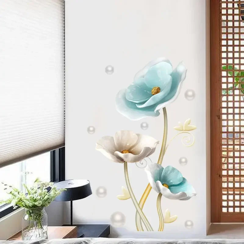 Blue Lotus Wall Stickers DIY Decoration Living Room Home Decor Flowers Wall Decals Bedroom Art Design