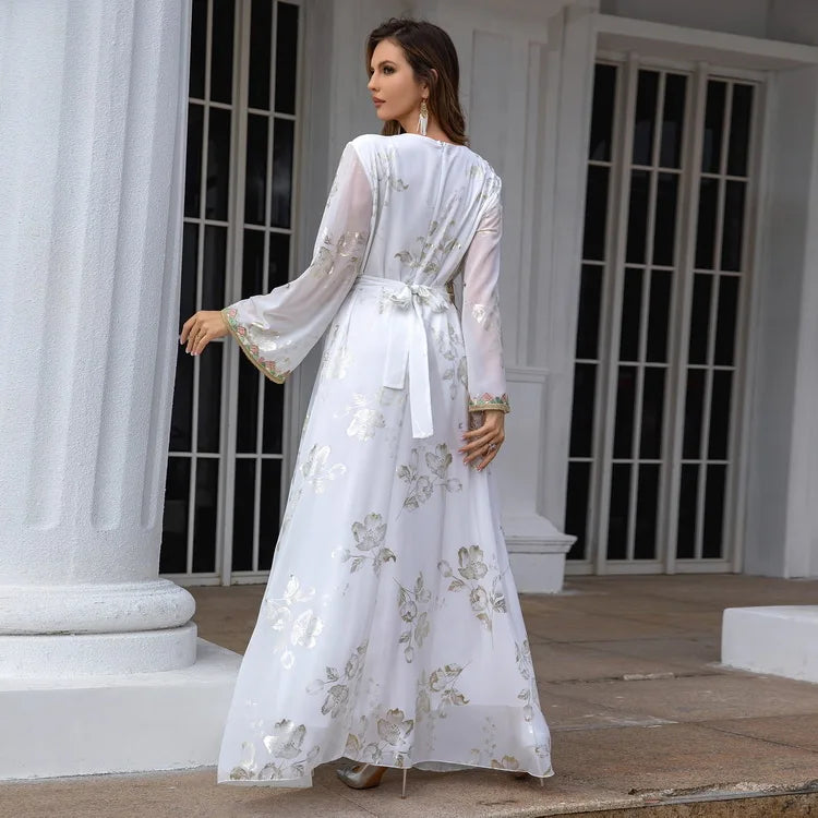 Moroccan abaya For Women Dubai Caftan Kaftan Hot Stamping Muslim Arab Dress Long Sleeped Embroiled Cardigan Dress Pajama Dress