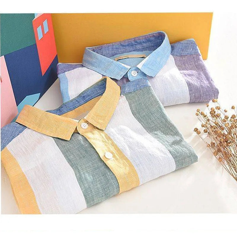 Spring Autumn Turn-down Collar Three Quarter Button Fashion Striped Shirt Man Loose Casual Korean Style All-match Cardigan