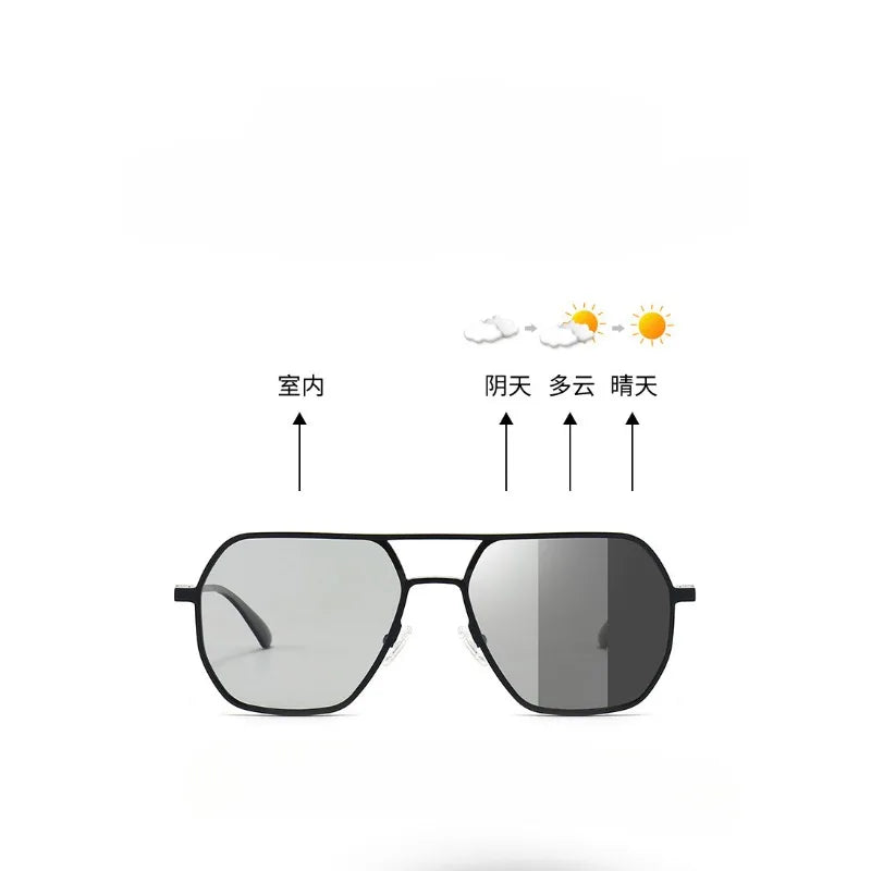 Men's Polarized Sunglasses UV400 Dual-use Day and Night Photochromic Glasses Outdoor Polygon Full Frame for Men