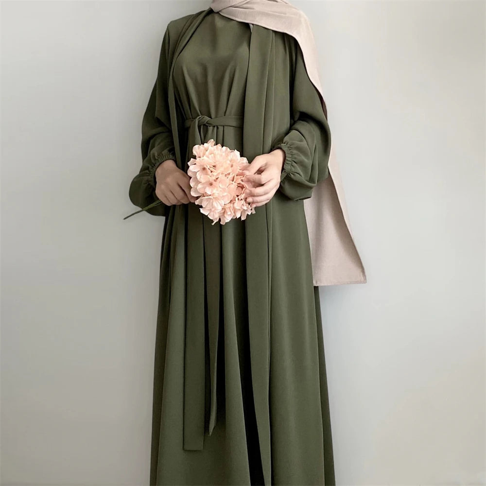 Women Open Abaya Kaftan Dubai Turkey 2 Piece Muslim's Set Luxury Islam Robe African Dress Kimono Morocco Clothing Caftan Fashion