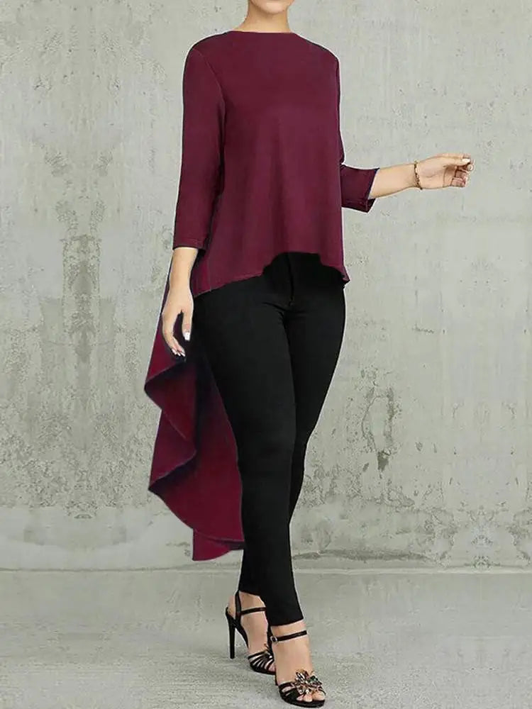 Blouse Casual O Neck Tunic Tops Elegant Long Sleeve  Chemise Blouses