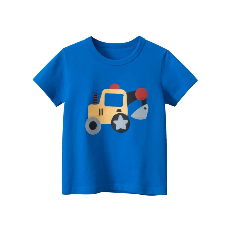 Cartoon Excavator Shirts Boys  Summer New Children's Clothing Kids Short Sleeve T-shirt Cotton Boys' Tops