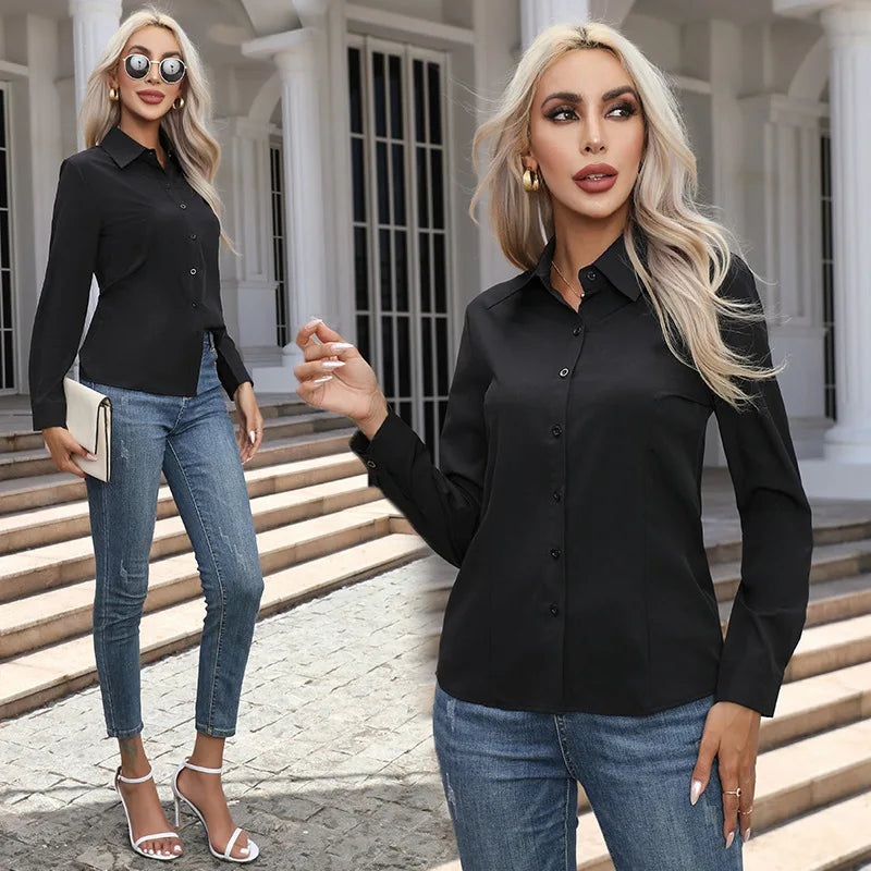 White Shirt Women  Button Up Shirt Long Sleeved Blouse Tops Oversized Business Shirt