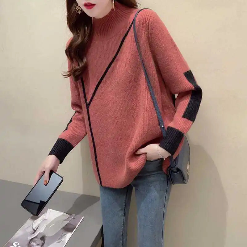 Neck Jerseys Turtleneck Women's Sweater Graphic Black Pullover Striped Knit Tops for Woman Harajuku Fashion Vintage