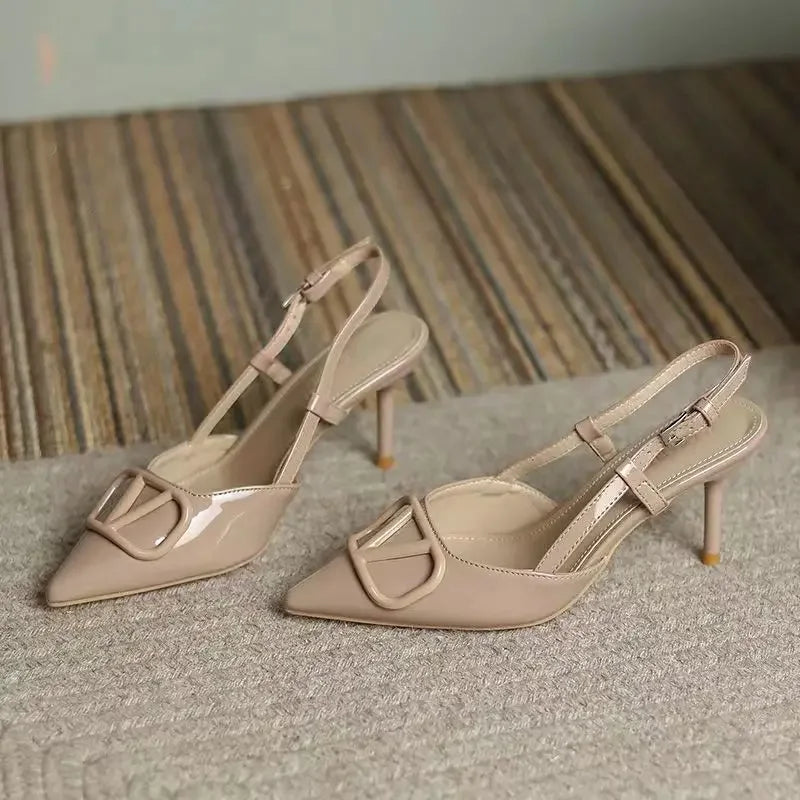 Ladies Shoes Brand Buckle Strap Women's Sandals Slingbacks Pointed Toe Thin Heels Ladies Pumps Party Heeled Sandals Women