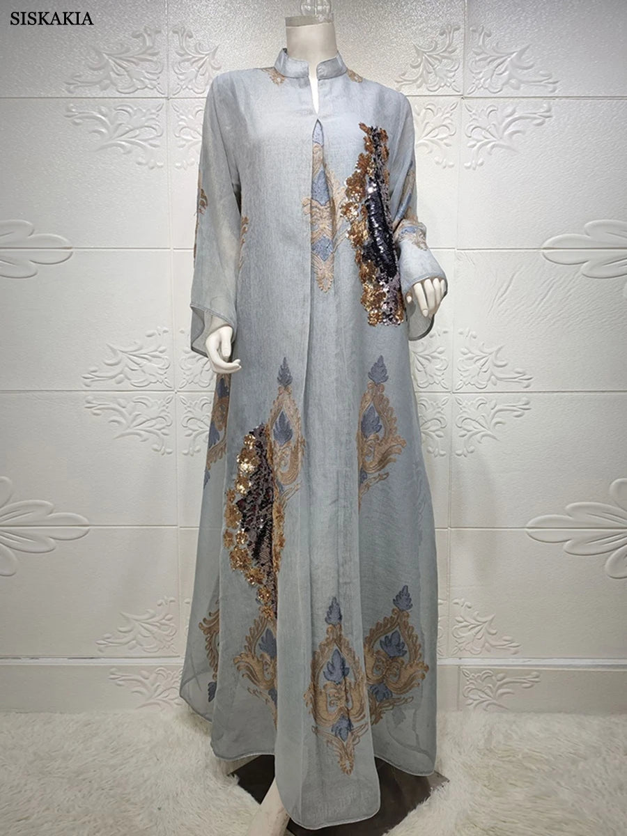 Dubai Fashion Mesh  Embroidery Evening Party Gown Jalabiyat Saudi Arab Casual Robe African Women Caftan Clothing