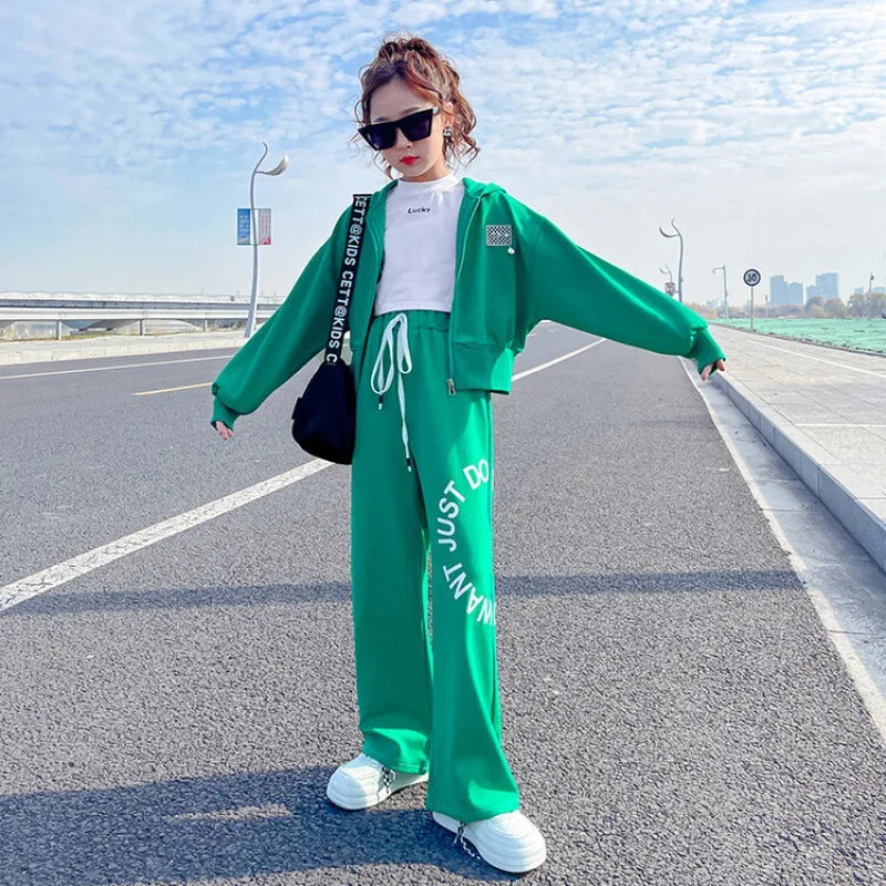 Fashion Kids Clothes Sets Autumn Girls Long Sleeve Sweatshirt + Wide Leg Pants 2PCS Children Clothing Teen 6 8 10 12 14 Year