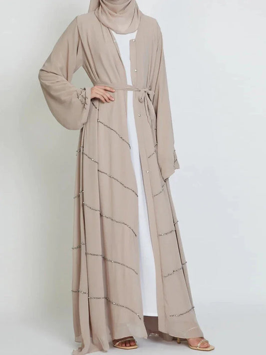 Open Abaya Dubai Turkey Spring Summer Party Solid Muslim Fashion Hijab Dress Belted Abayas for Women Kimono Islam Kaftan