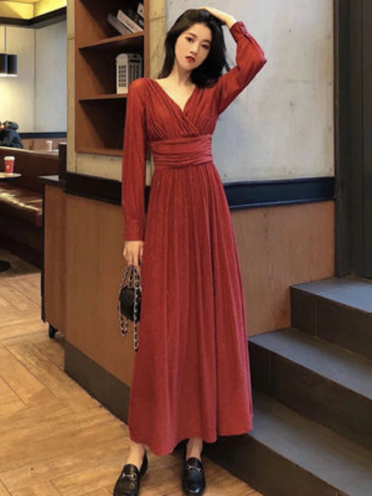 Summer Fashion Women's Dress Glittering Sequin Design Feeling Waist Crimping Temperament Long Sleeved Skirt Slim Dress