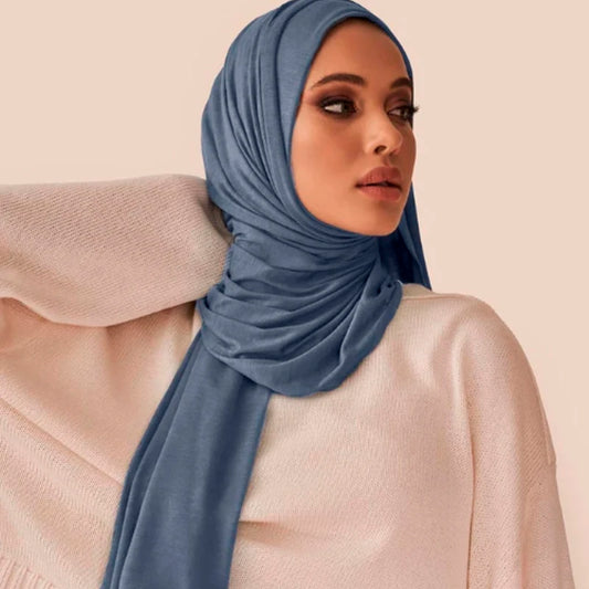 Cotton Jersey Hijab Scarf For Muslim Women Shawl Stretchy Easy Plain Hijabs Scarves Headscarf African Woman Turban Ramadan