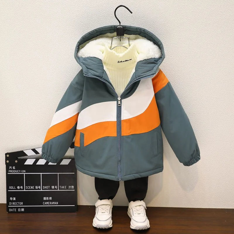 Boys Coat Jacket Overcoat Cotton Zipper Warm Plus Velvet Thicken Winter  Christmas Children's Clothing