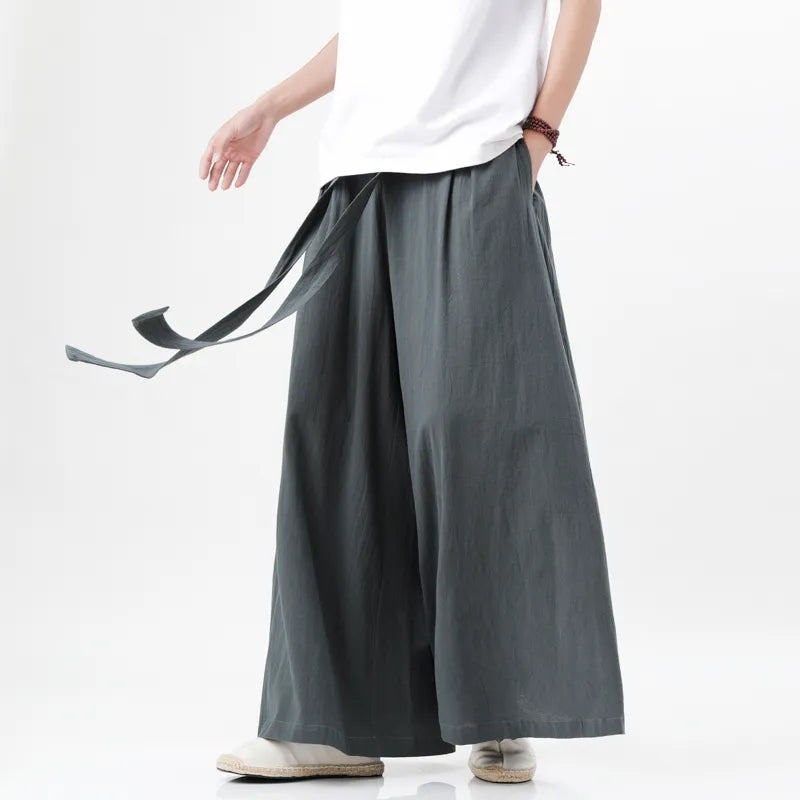 Chinese Style  Linen Cotton Linen Pants Man Japanese Kimono Pants Male Streetwear Summer Retro Wide-leg Loose Trousers for men