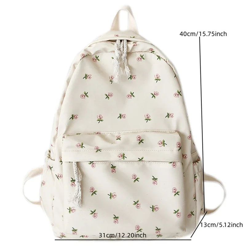 Korean Style  Floral Backpack For Women Waterproof  Rucksack Teenager Large Capacity Student School Bag Travel Bag