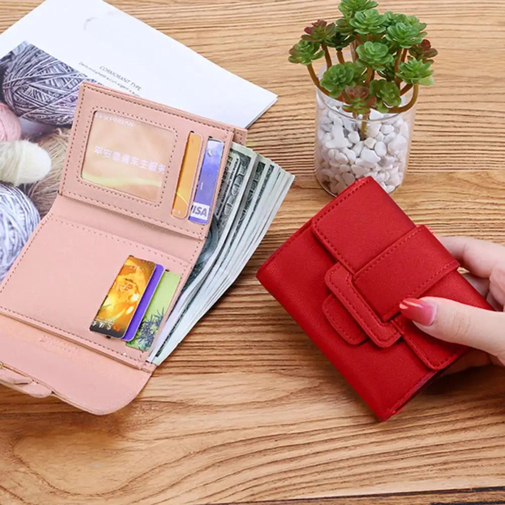 Women Solid Color Card Holder Handbag Trifold Short Wallet Cash Card Holder Coin Purse Bag