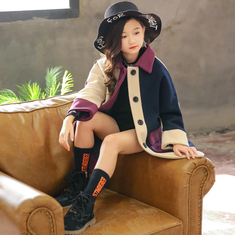 Woolen Girls Jacket Autumn Winter Jackets For Kids Wool Coats Fashion Children Clothing Outerwear Coat