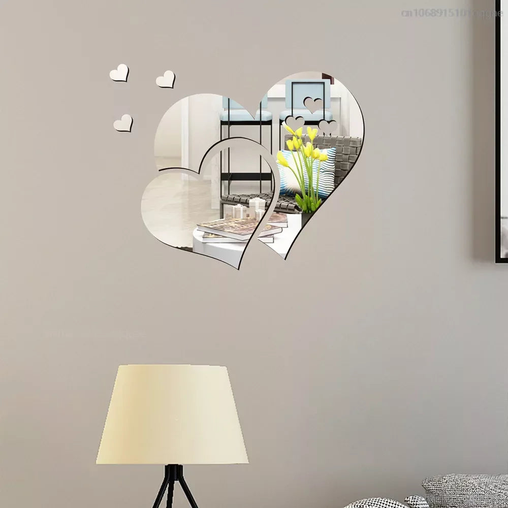 3D Acrylic Stickers  Europe Style Hearts Decals Self-adhesive Wedding Background Decoration Mirror Ornament Mirror Sticker