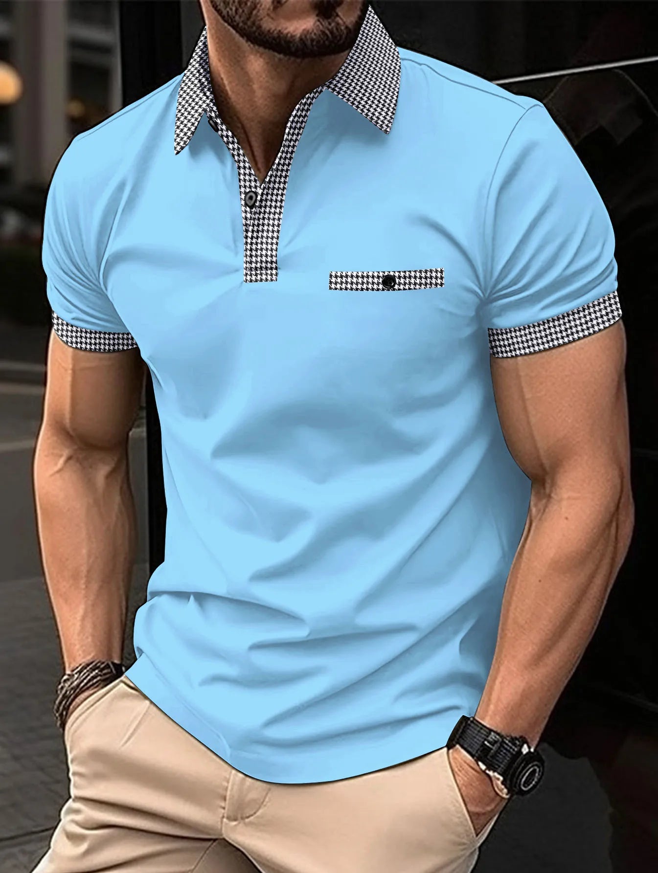 Summer New Men's Casual Short-Sleeved Polo Shirt Office Fashion Stand Collar T-Shirt Men's Breathable Polo Shirt Men's Clothing