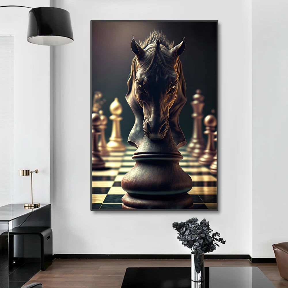 Nordic Chess Checkmate Canvas Poster and Print Painting Abstract Wall Art Pictures for Modern Living Room Office Interior Decor