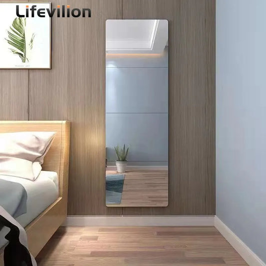 Acrylic Mirror 4Pcs Wall Stickers Thicken-2mm Mirror Sheeting Decor Self-adhesive DIY Wall Sticker for Wardrobe Bathroom Home