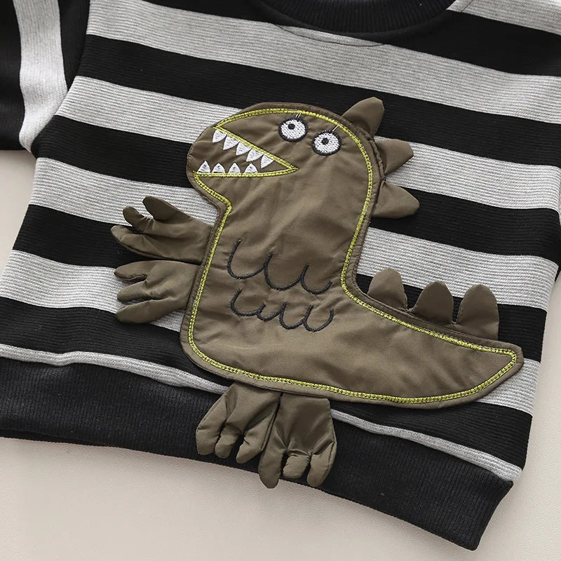 stripes Dinosaur Kids Boys Sweatshirt + Pants Set winter New Baby Boys Clothes Toddler 2 Pcs Outfit