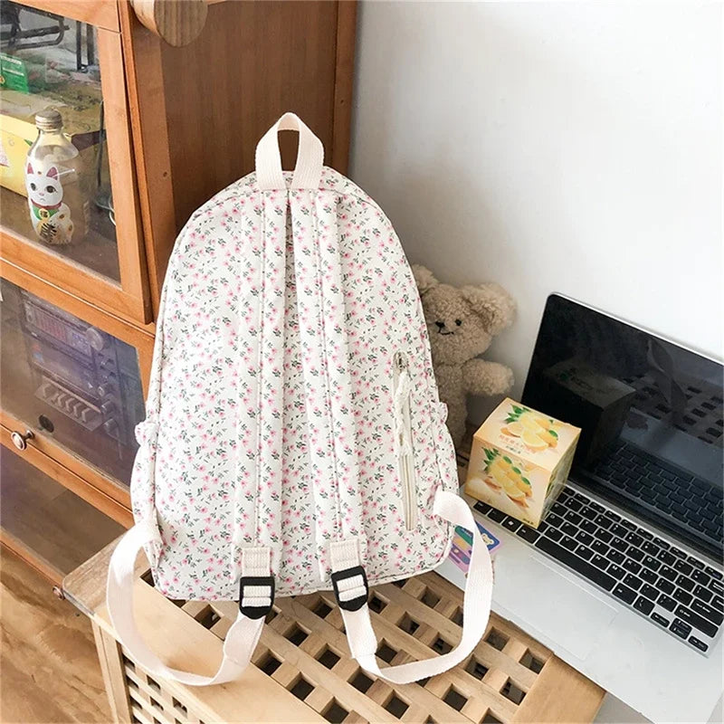 Korean Style  Floral Backpack For Women Waterproof  Rucksack Teenager Large Capacity Student School Bag Travel Bag
