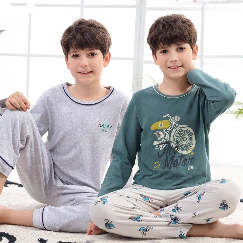 Teens Pajamas Long Sleeve Cotton Pyjamas Kids Clothes Sets Cartoon Big Boy Sleepwear