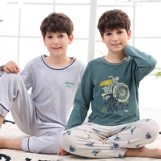 Teens Pajamas Long Sleeve Cotton Pyjamas Kids Clothes Sets Cartoon Big Boy Sleepwear