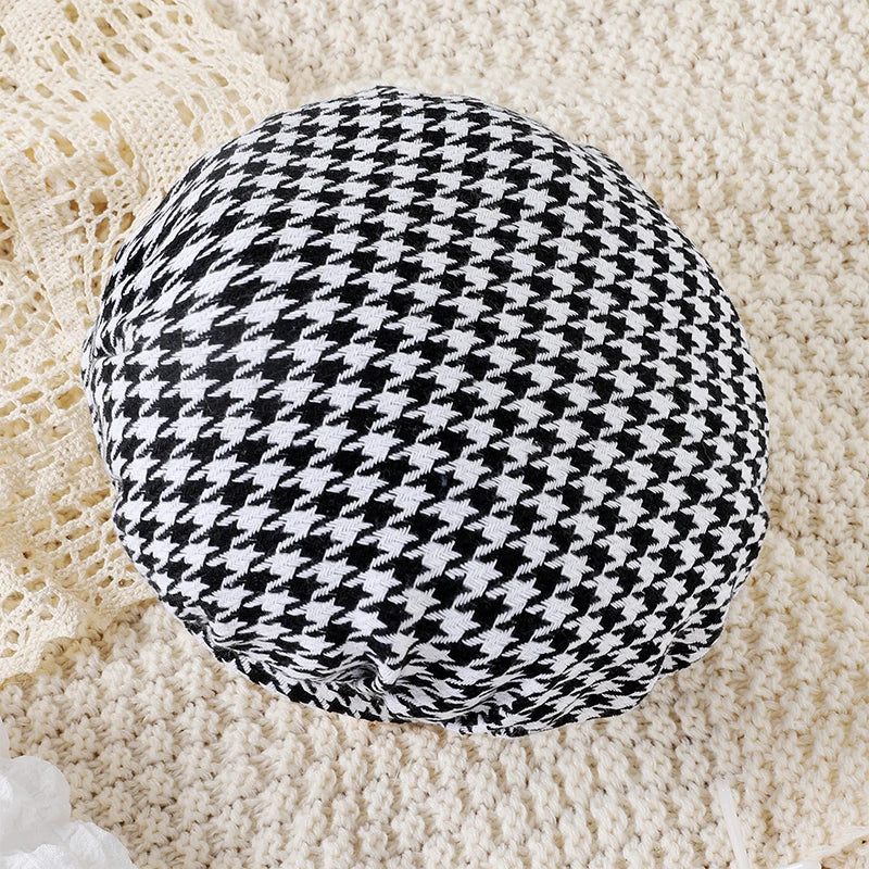 Kid Girl Fall 3Pcs Outfit Long Sleeve Round Neck Tops Houndstooth Skirt Beret Set Elegant Clothes for Fall kids girls toddlers